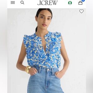 J crew floral ruffle sleeve blouse